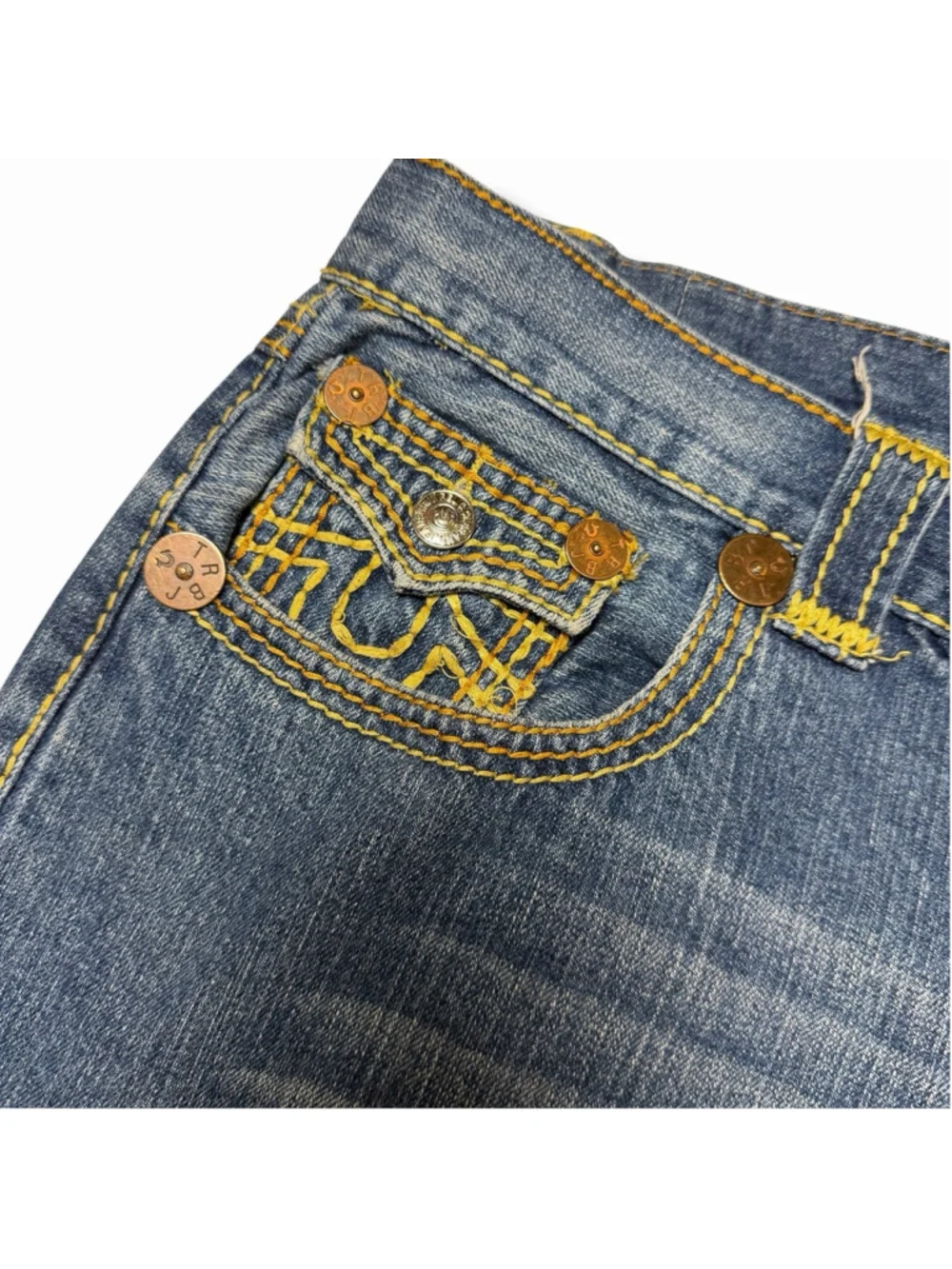 True Religion Mens Bobby Super T Jeans Thick Stitch Straight Blue 42x33 VTG USA